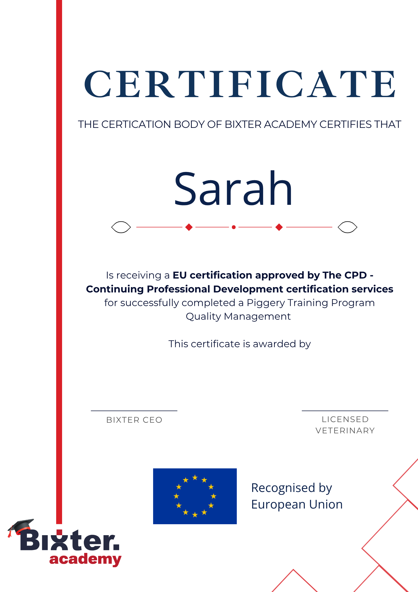 Certificate from the CPD